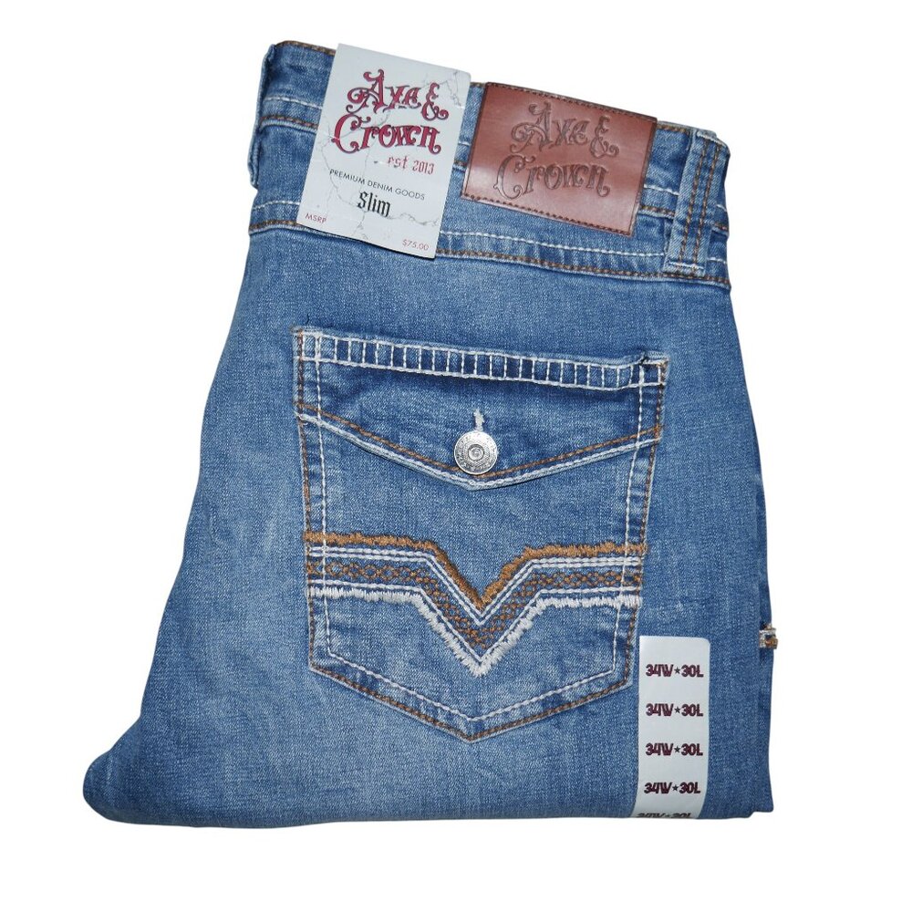 Axe and Crown Men's Slim Fit Jeans Size 34x30 Thick Stitch Light Wash BKE